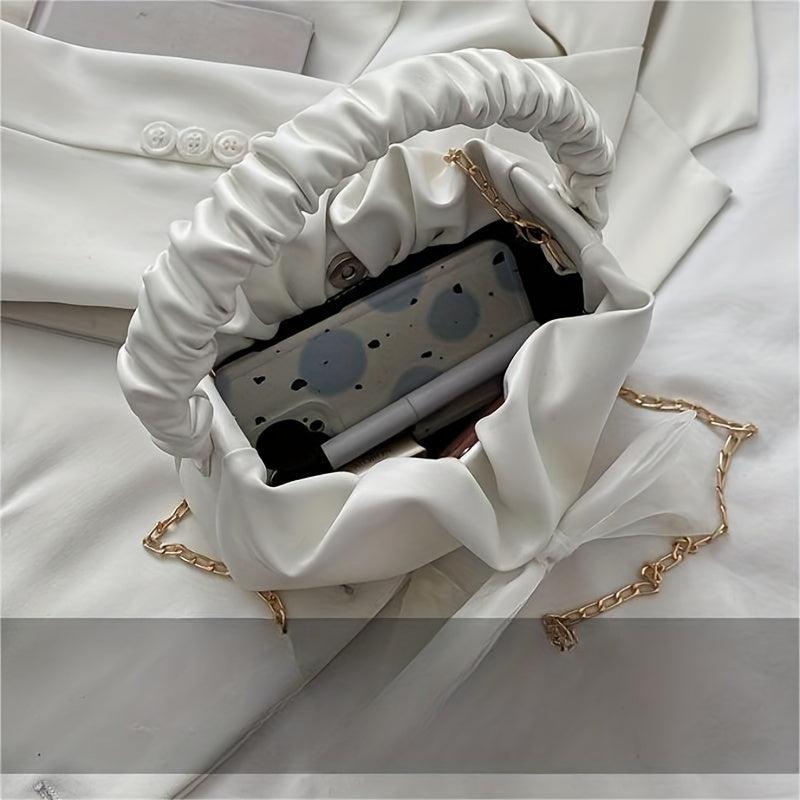 Bow Decor Shoulder Bag Ruched Handle Crossbody Bag