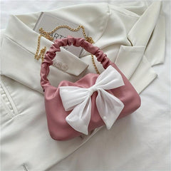 Bow Decor Shoulder Bag Ruched Handle Crossbody Bag