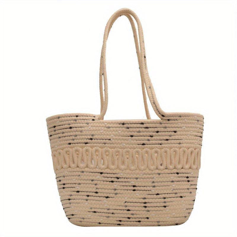 Large Capacity Woven Straw Handbag Slouchy Weaving Beach Bag French Style