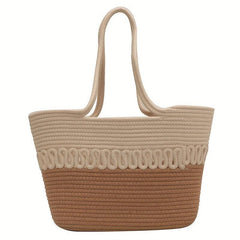Large Capacity Woven Straw Handbag Slouchy Weaving Beach Bag French Style