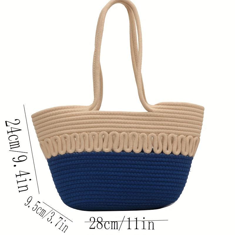Large Capacity Woven Straw Handbag Slouchy Weaving Beach Bag French Style
