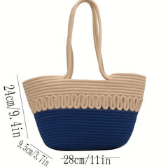 Large Capacity Woven Straw Handbag Slouchy Weaving Beach Bag French Style