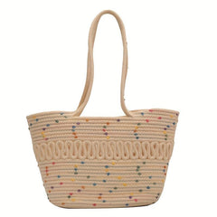 Large Capacity Woven Straw Handbag Slouchy Weaving Beach Bag French Style