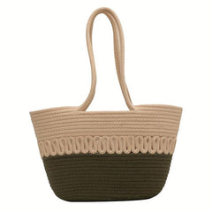 Large Capacity Woven Straw Handbag Slouchy Weaving Beach Bag French Style