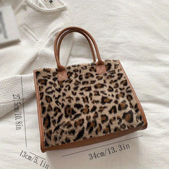Plush Cow Pattern Tote Bag Women's Large Capacity Satchel Bag