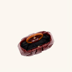 Burgundy Red Croc Emossed Handbag Wood Handle Magnet Ruched Versatile