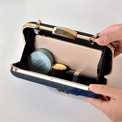 Glitter Rhinestone Flower Decor Clutch Bag PVC Metal Chain Frame Bag