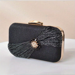 Glitter Rhinestone Flower Decor Clutch Bag PVC Metal Chain Frame Bag