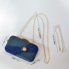 Glitter Rhinestone Flower Decor Clutch Bag PVC Metal Chain Frame Bag