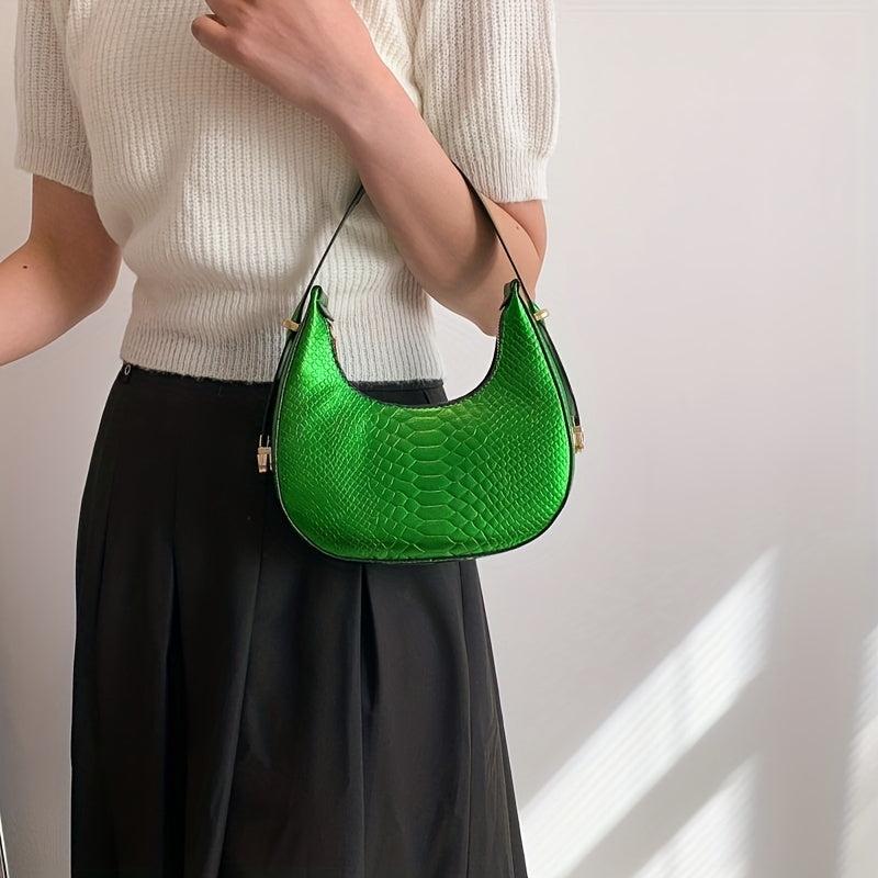 Metallic Crocodile Embossed Underarm Bag