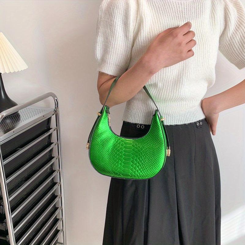 Metallic Crocodile Embossed Underarm Bag