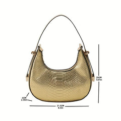 Metallic Crocodile Embossed Underarm Bag