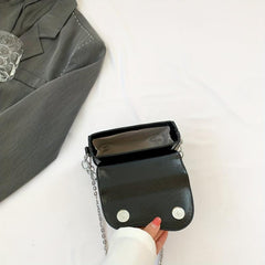Metal Chain Crossbody Saddle Bag PU Leather Textured Bag Purse