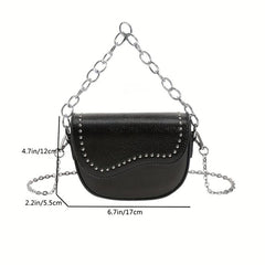 Metal Chain Crossbody Saddle Bag PU Leather Textured Bag Purse