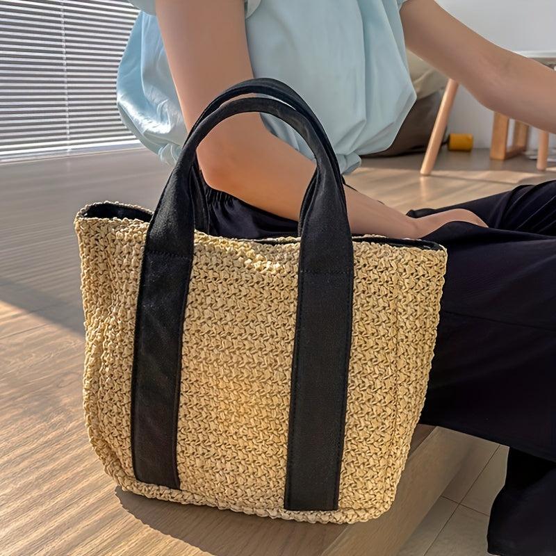 Portable Straw Satchel Bag for Travel