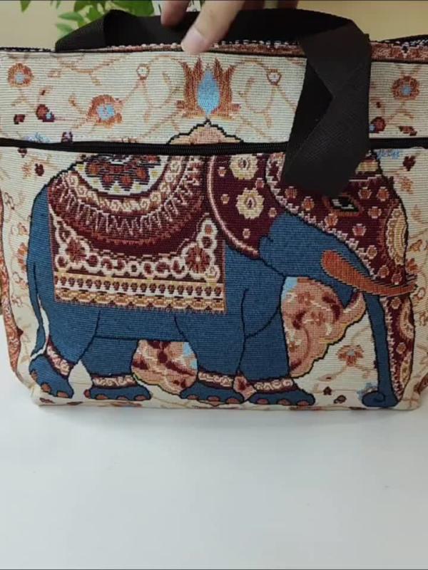 Boho Elephant Jacquard Tote Bag Large Capacity Handbag Women's Shoulder Bag