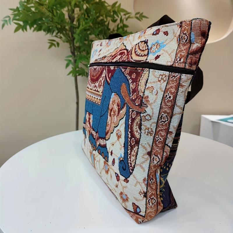 Boho Elephant Jacquard Tote Bag Large Capacity Handbag Women's Shoulder Bag