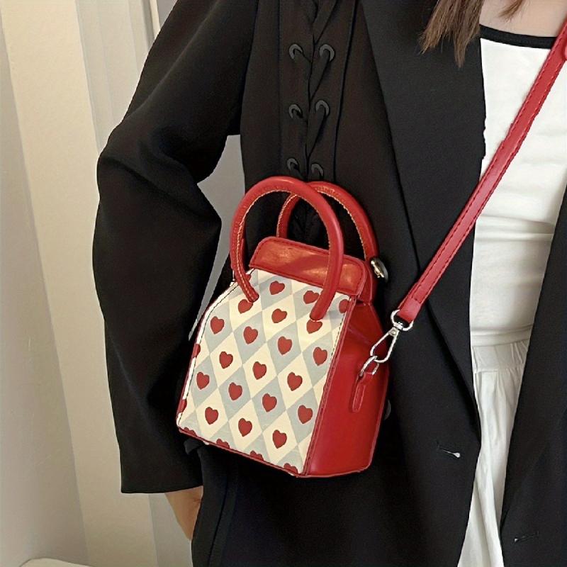 Love Heart Pattern Handbag Square Crossbody Bag Mini Box Purse