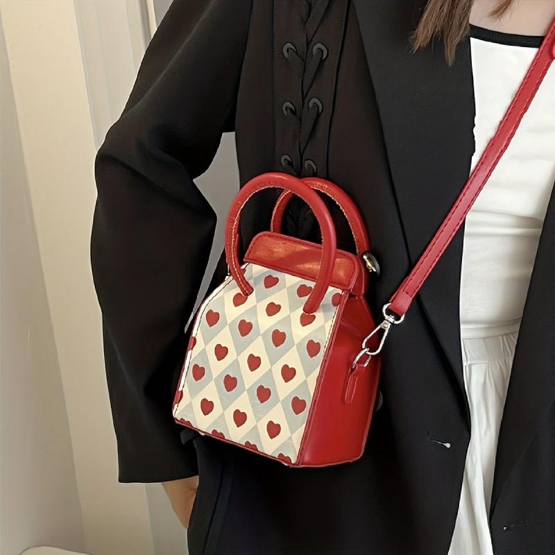Love Heart Pattern Handbag Square Crossbody Bag Mini Box Purse