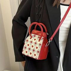 Love Heart Pattern Handbag Square Crossbody Bag Mini Box Purse