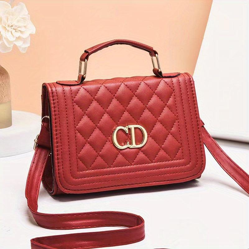 Quilted Flap Shoulder Bag Top Handle Handbag Solid Crossbody Bag