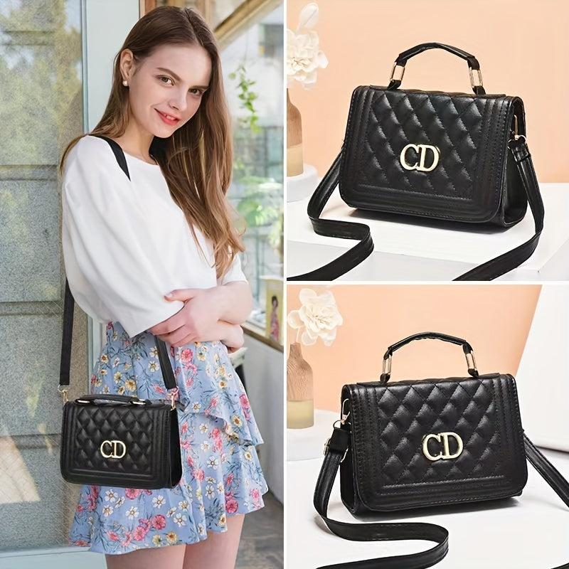 Quilted Flap Shoulder Bag Top Handle Handbag Solid Crossbody Bag