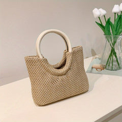 Straw Woven Casual Handbag Solid Top Handle Handbag