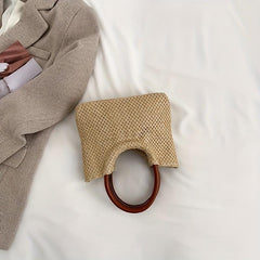 Straw Woven Casual Handbag Solid Top Handle Handbag