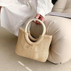 Straw Woven Casual Handbag Solid Top Handle Handbag