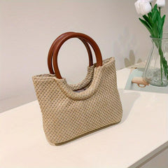 Straw Woven Casual Handbag Solid Top Handle Handbag