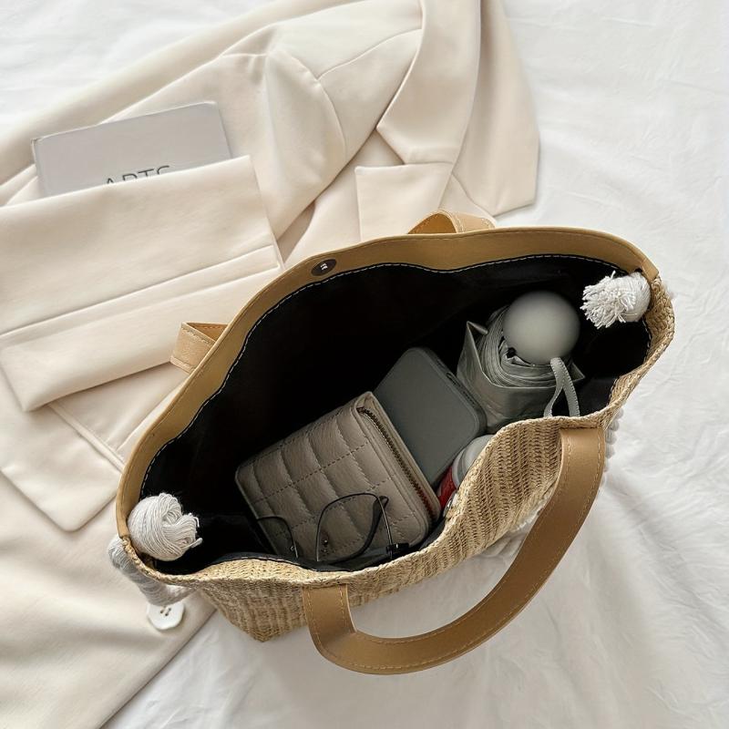 Straw Woven Beach Tote Bag Large Capacity Handbag Women's Casual Travel
