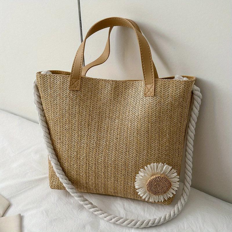 Straw Woven Beach Tote Bag Large Capacity Handbag Women's Casual Travel