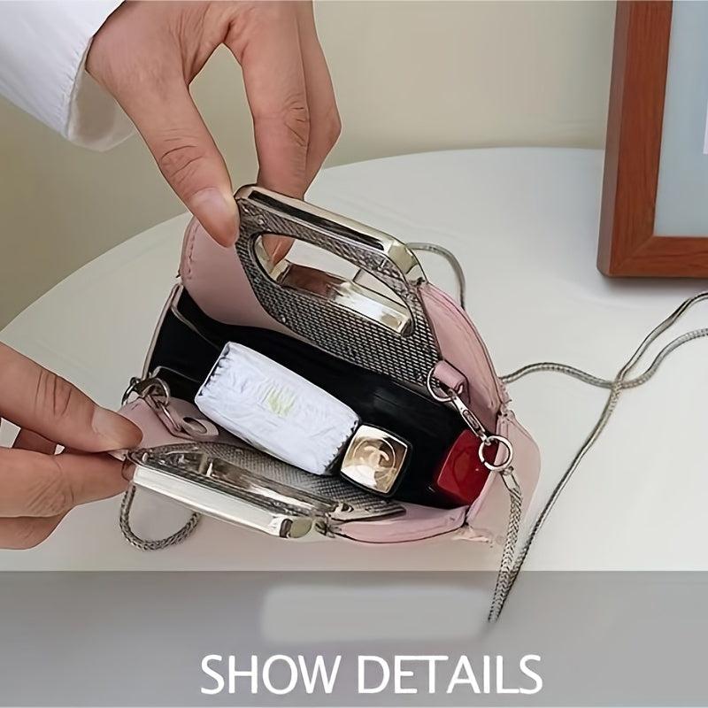 Metal Chain Crossbody Bag PU Leather Textured Bag Purse