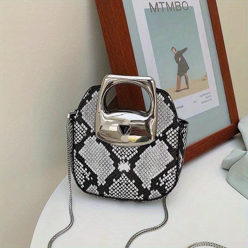 Metal Chain Crossbody Bag PU Leather Textured Bag Purse