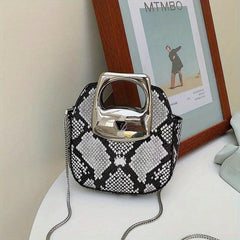 Metal Chain Crossbody Bag PU Leather Textured Bag Purse