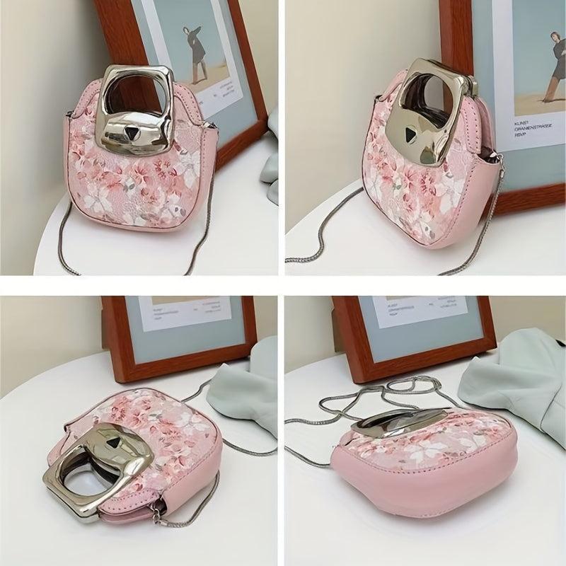 Metal Chain Crossbody Bag PU Leather Textured Bag Purse