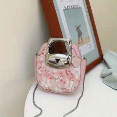 Metal Chain Crossbody Bag PU Leather Textured Bag Purse