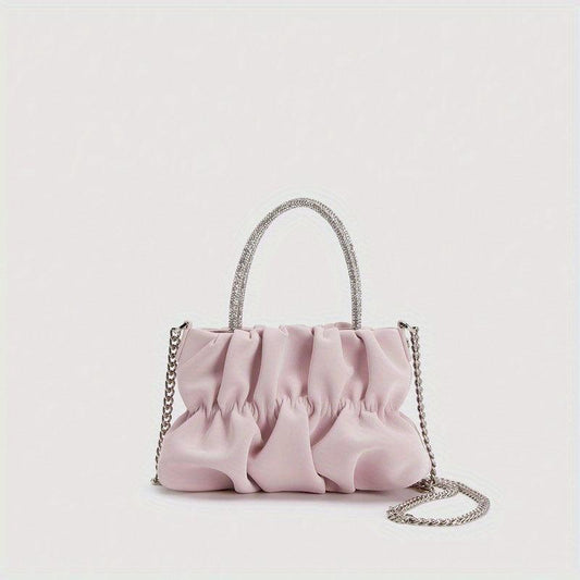 Pleated Metal Chain Crossbody Handbag