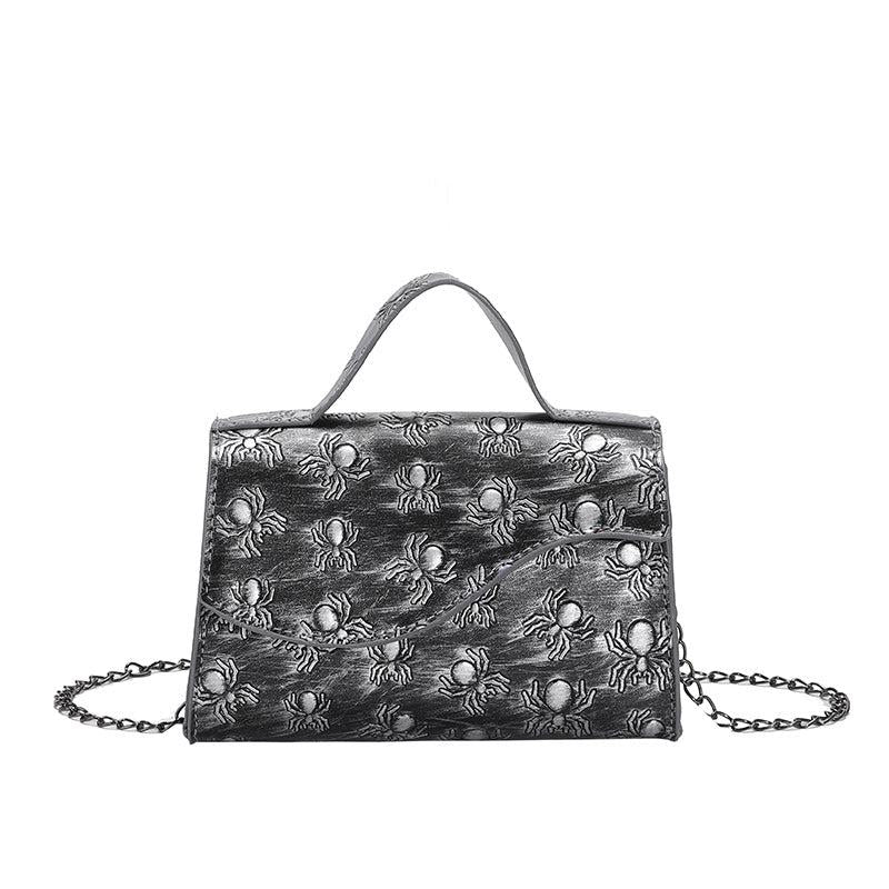Punk Skull Embossed Handbag Goth Chain Crossbody Bag