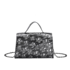 Punk Skull Embossed Handbag Goth Chain Crossbody Bag