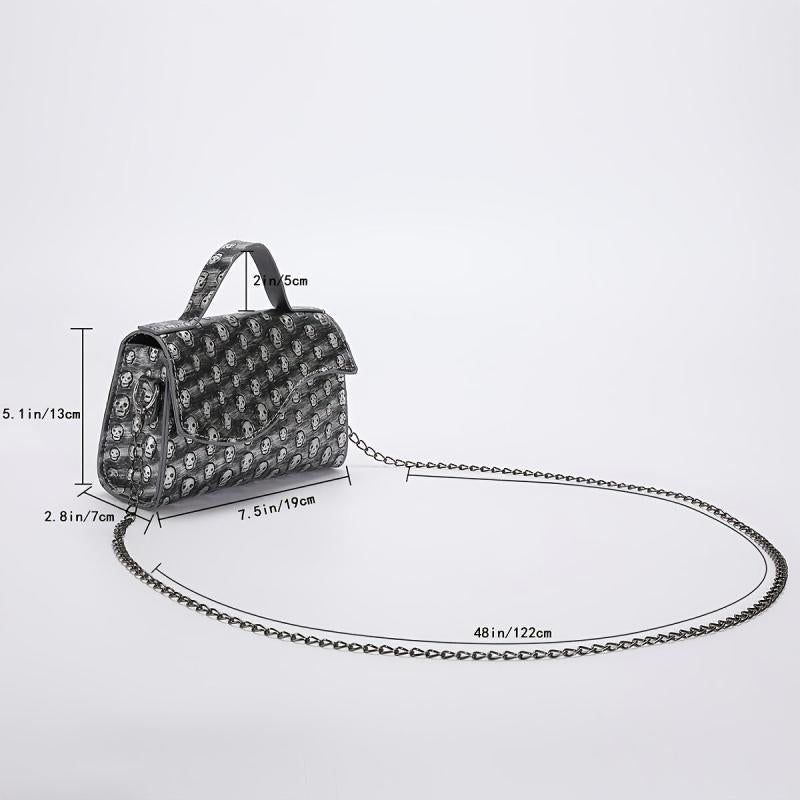Punk Skull Embossed Handbag Goth Chain Crossbody Bag