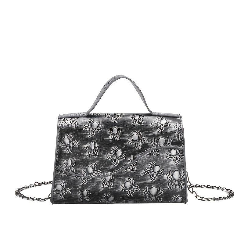 Punk Skull Embossed Handbag Goth Chain Crossbody Bag