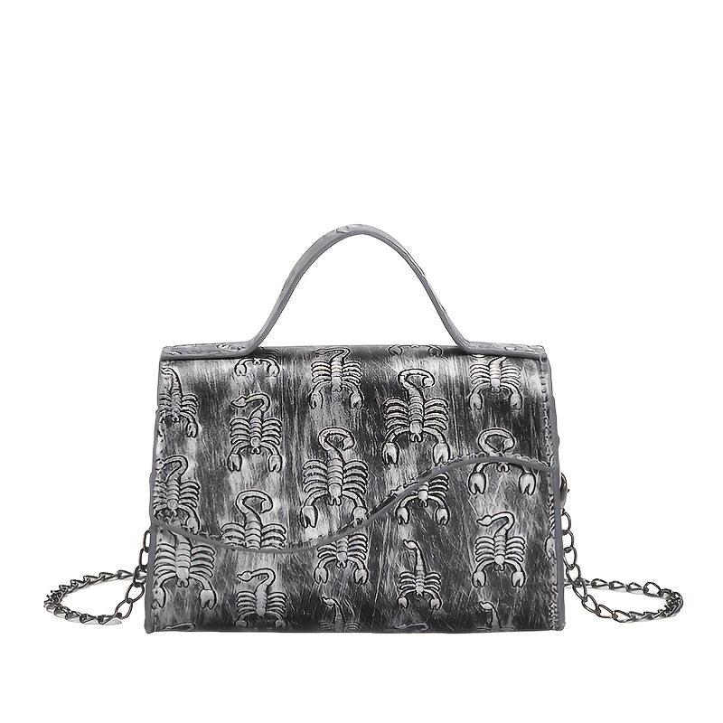 Punk Skull Embossed Handbag Goth Chain Crossbody Bag