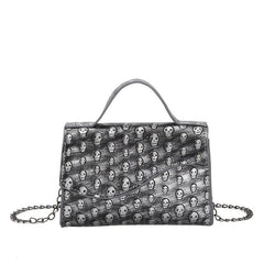 Punk Skull Embossed Handbag Goth Chain Crossbody Bag