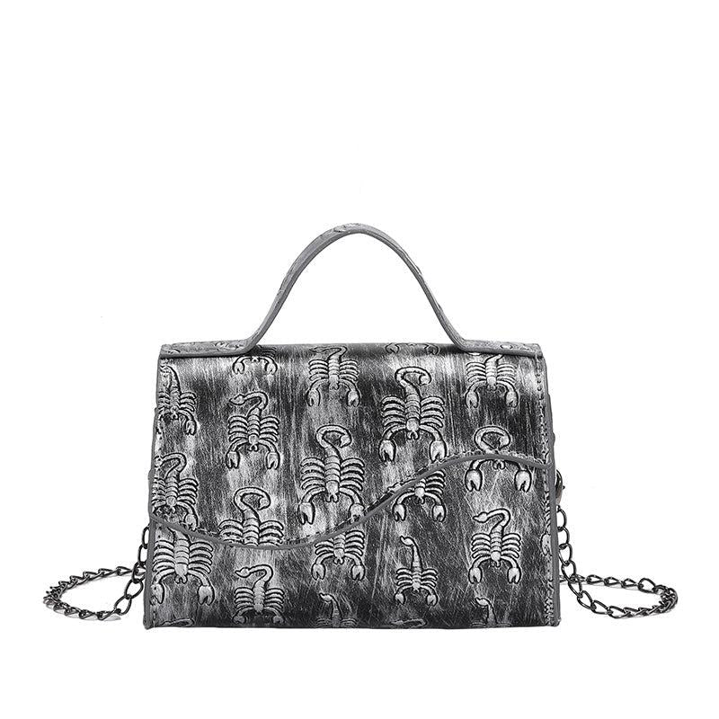 Punk Skull Embossed Handbag Goth Chain Crossbody Bag