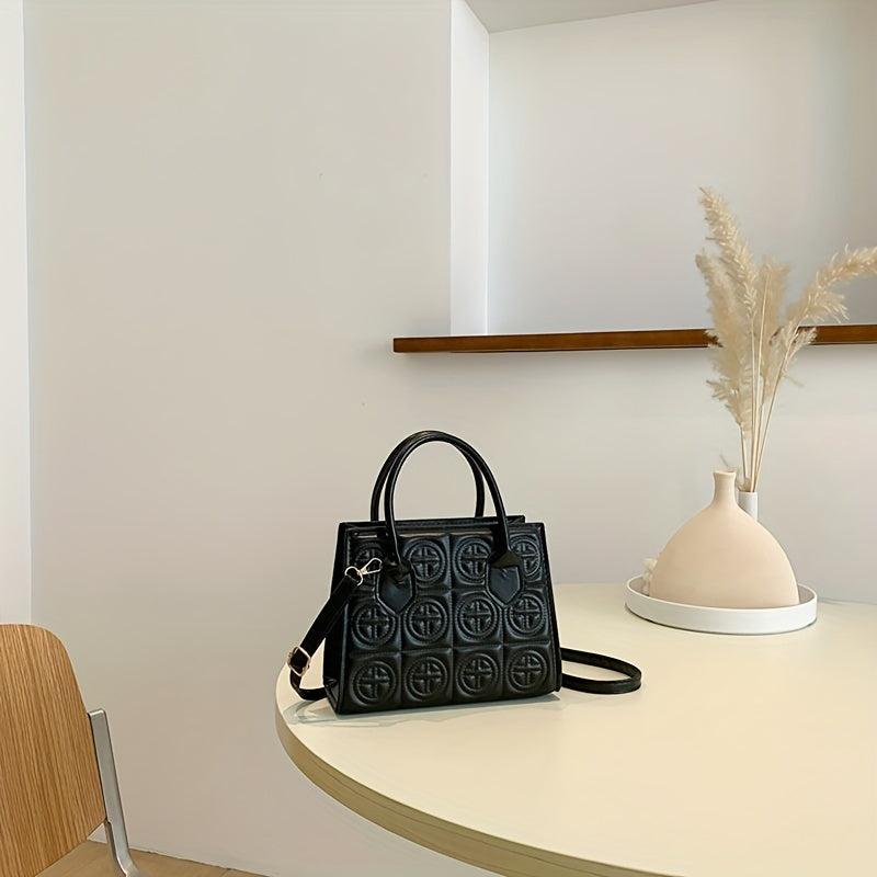 Embossed PU Leather Crossbody Bag Top Handle Textured Shoulder Bag