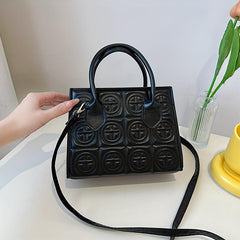 Embossed PU Leather Crossbody Bag Top Handle Textured Shoulder Bag