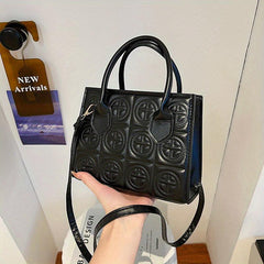 Embossed PU Leather Crossbody Bag Top Handle Textured Shoulder Bag