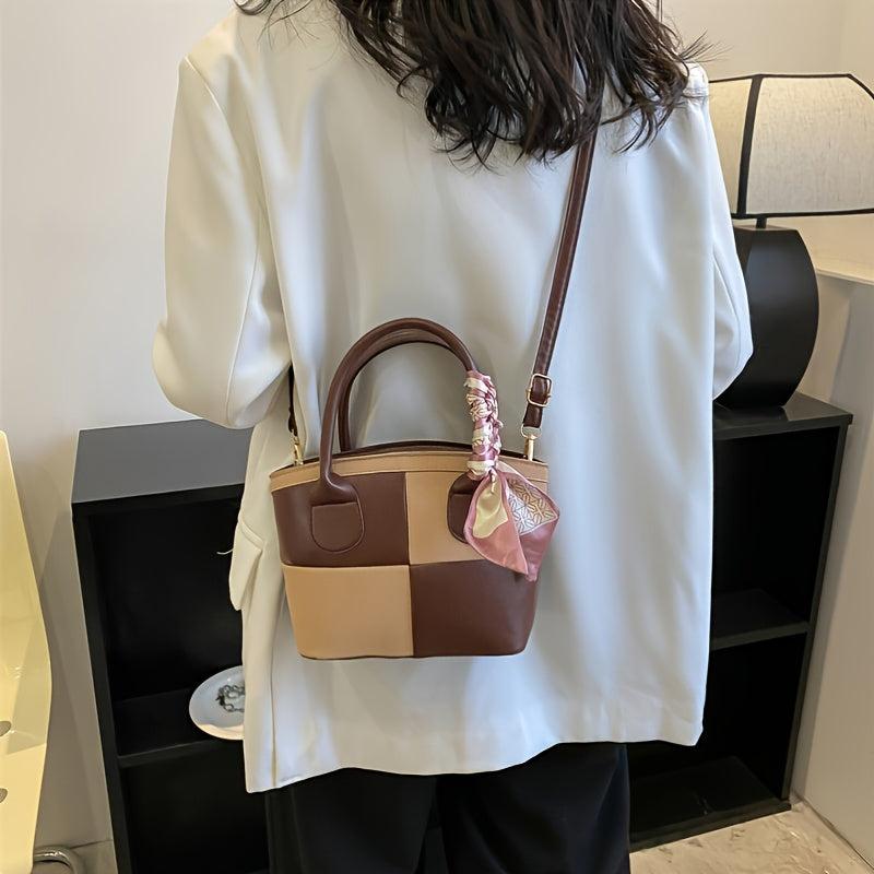 Colorblock Handbag Small Shoulder Bag For Women PU Leather Crossbody Bag