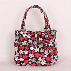 Mini Zipper Canvas Tote Bag Lightweight Shoulder Bag Casual Commuter Bag